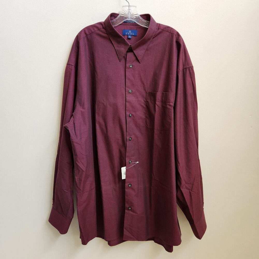 Enro Shirt Men's 3XL Tall Burgundy Stripe Euro Cloth Button Up Business Classic